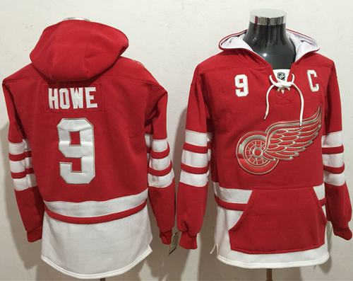 Red Wings #9 Gordie Howe Red Name & Number Pullover NHL Hoodie